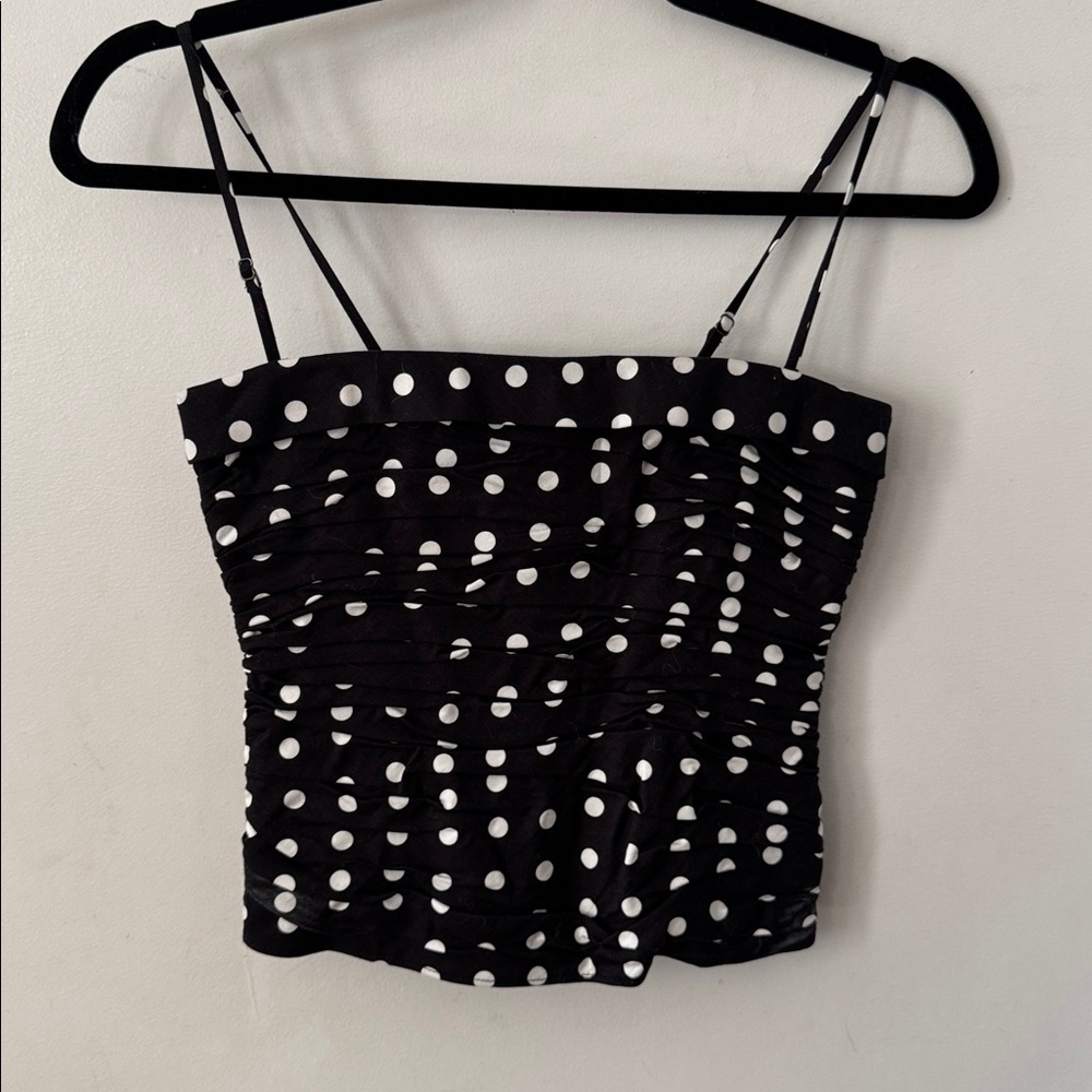 Reformation Orion black strapless polka dots ruched cami tank top - Picture 2 of 6
